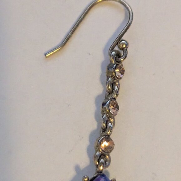 LC LIZ CLAIBORNE Faux Black Opal Rhinestone Dangle Drop Pierced Earrings - Picture 6 of 8